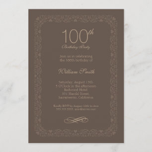 Vintage rustic 100th birthday party Invitations