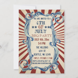 Vintage Rustic 4th of July BBQ Party Invitations