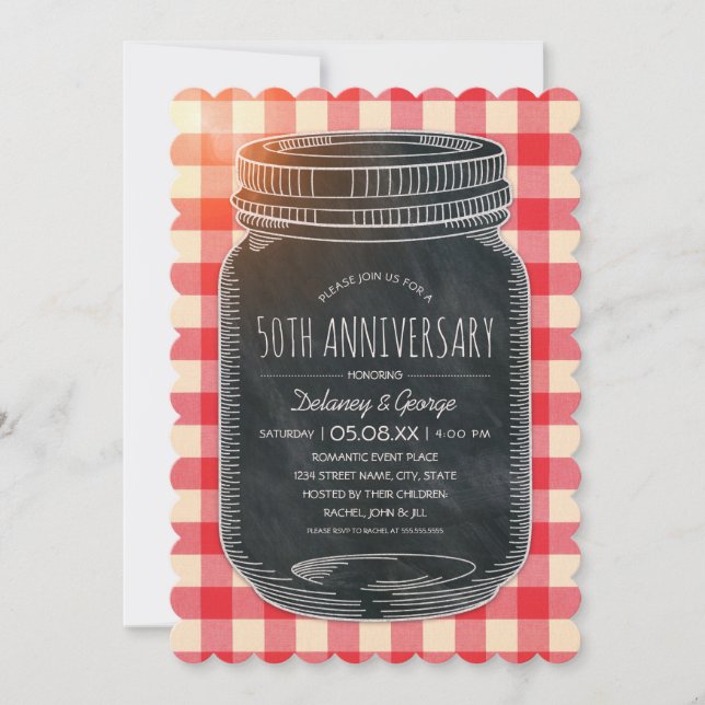 Vintage Rustic 50th Wedding Anniversary Picnic Invitation (Front)
