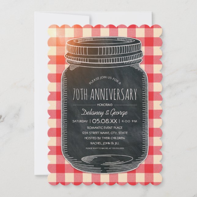 Vintage Rustic 70th Wedding Anniversary Picnic Invitation (Front)