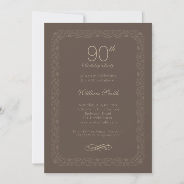 Vintage rustic 90th birthday party Invitations (Front)