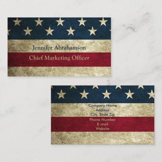 Vintage Rustic American Flag Business Cards (Front/Back)