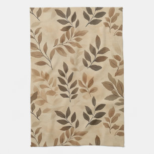 Vintage Rustic Autumn Leaves in Golden Brown Hue Tea Towel