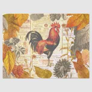 Vintage Rustic Autumn Orange Red Rooster Floral Tissue Paper