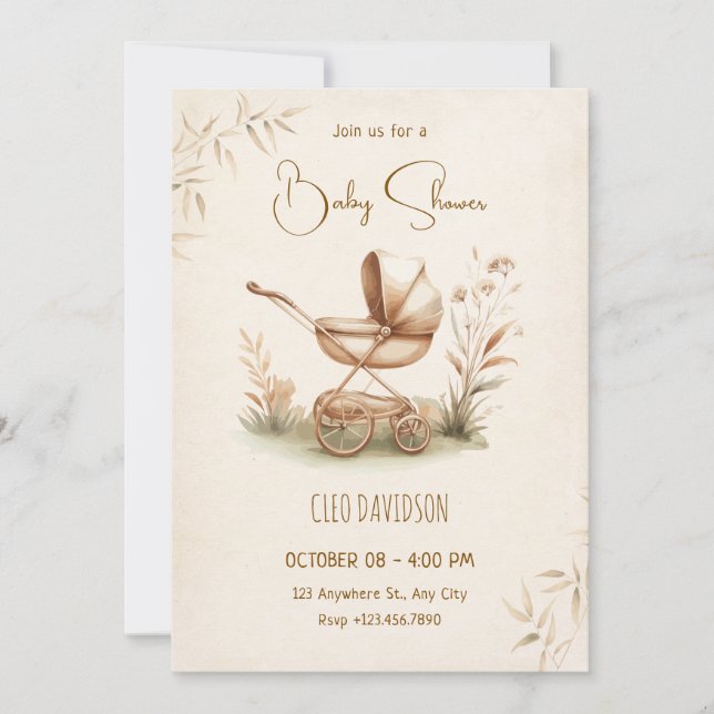 Vintage Rustic Baby stroller baby shower Invitation (Front)