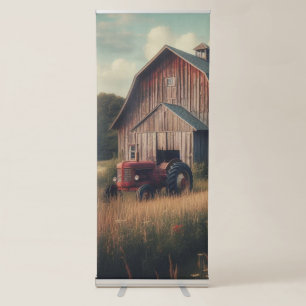 Vintage rustic barn and old tractors retractable banner