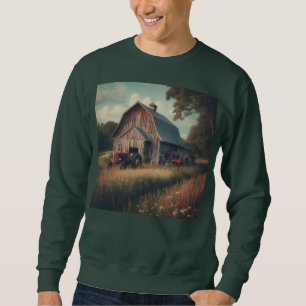 Vintage rustic barn and old tractors sweatshirt