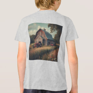 Vintage rustic barn and old tractors Tri-Blend shirt