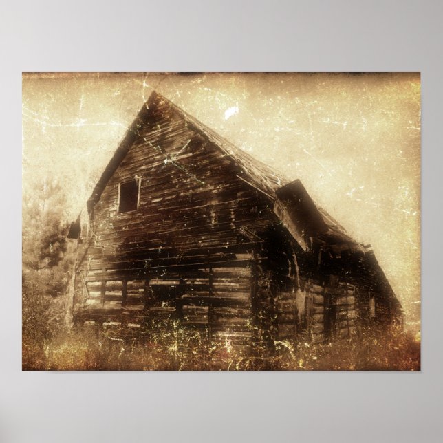 Vintage Rustic Barn Sepia Country Texture Poster (Front)