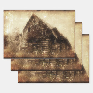Vintage Rustic Barn Sepia Country Texture Wrapping Paper Sheet