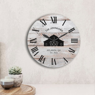 Vintage Rustic Barn Shiplap Family Name Large Clock
