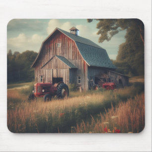 vintage/rustic barn & tractor art mouse mat