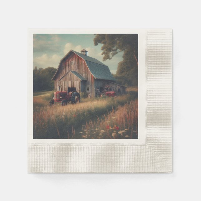vintage/rustic barn & tractor art napkin (Front)