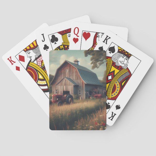 vintage/rustic barn & tractor art playing cards (Back)