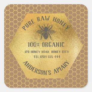 Vintage rustic bee honey comb honey jar square sticker
