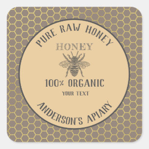 Vintage rustic bee honey comb honey jar square sticker
