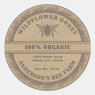 Vintage rustic bee linen honey jar label