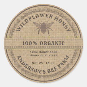 Vintage rustic bee linen honey jar label