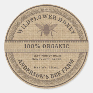 Vintage rustic bee linen honey jar label