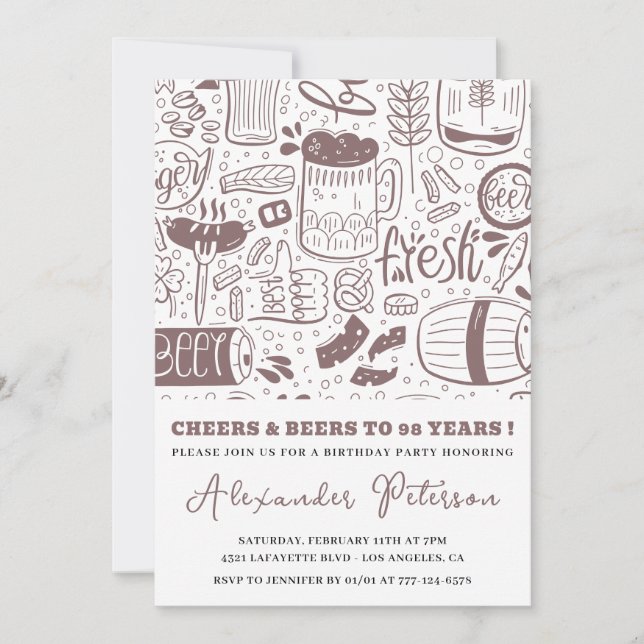 Vintage Rustic Beer Men 98th birthday Invitation (Front)