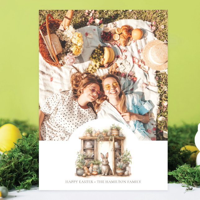 Vintage Rustic Beige Easter Photo Personalised Holiday Card (Creator Uploaded)