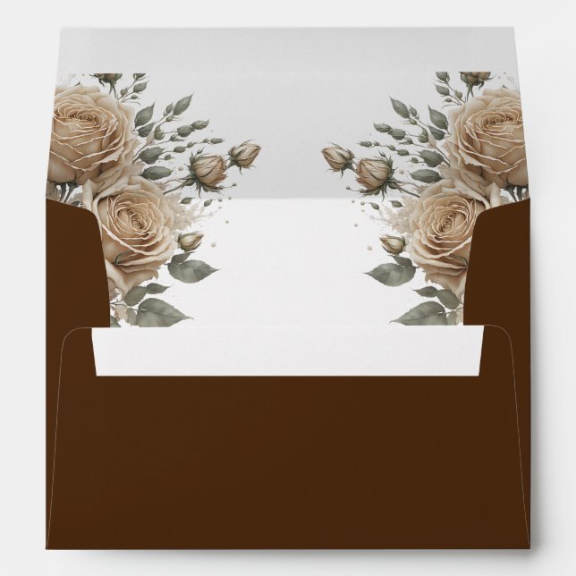  Vintage Rustic Beige Golden Rose Envelope (Back (Bottom))
