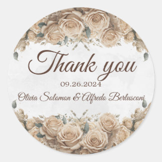 Vintage Rustic Beige Golden Rose Save the Date Classic Round Sticker