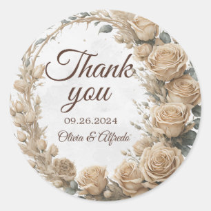 Vintage Rustic Beige Golden Rose Save the Date Classic Round Sticker