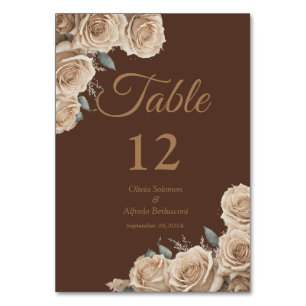 Vintage Rustic Beige Golden Rose Table Card