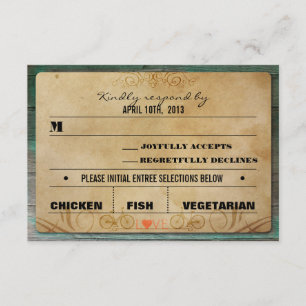 Vintage Rustic Bicycle Turquoise Wood RSVP Card