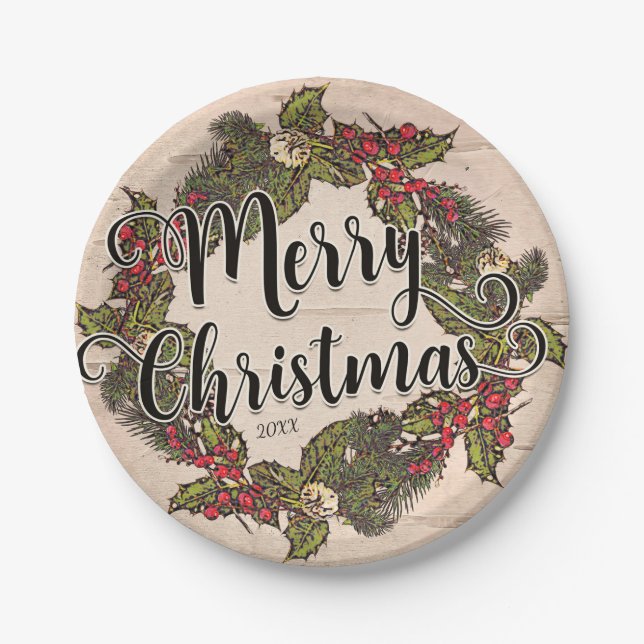 Vintage Rustic Birch Holiday Christmas Party Paper Plate (Front)