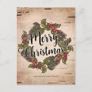Vintage Rustic Birch Holiday Merry Christmas Postcard