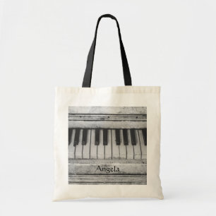 Vintage Rustic Black and White Piano Keyboard Keys Tote Bag