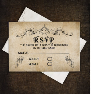 Vintage Rustic Black Flourish Parchment RSVP Card