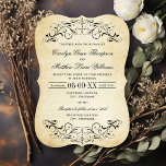 Vintage Rustic Black Flourish Parchment Wedding Invitation<br><div class="desc">Decorative swirls and flourishes frame this elegant vintage inspired wedding invitation design. Rustic antique textured background look with black design.  Personalise the custom text for your marriage ceremony and reception.</div>