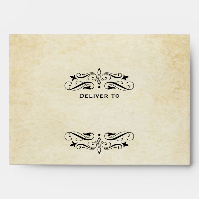 Vintage Rustic Black Flourish Wedding Envelope (Front)