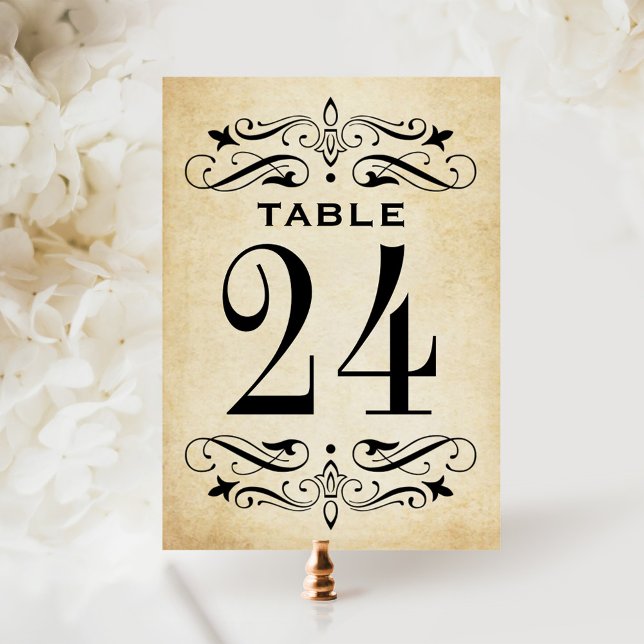 Vintage Rustic Black Flourish Wedding Table Number (Creator Uploaded)