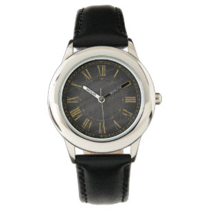 Vintage Rustic Black Gold Roman Numeral Designers Watch