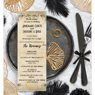 Vintage Rustic Black Parchment Wedding Program