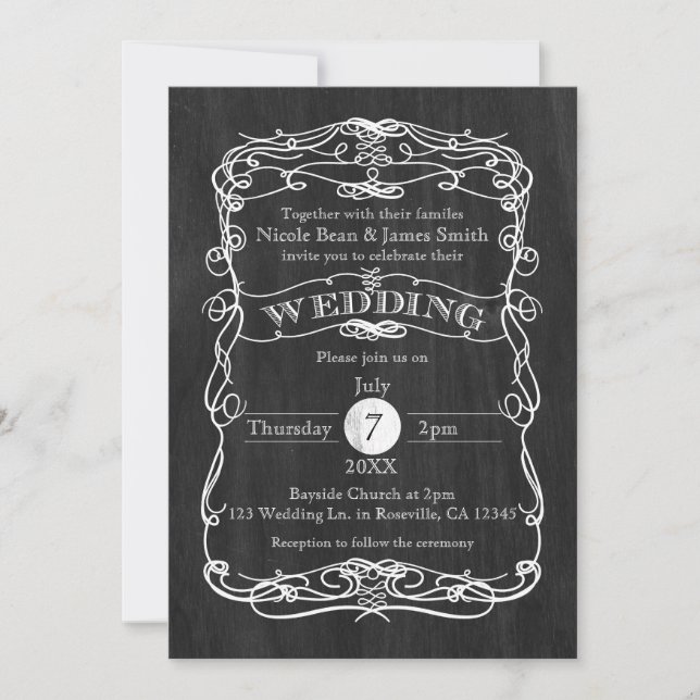 Vintage Rustic Black Wood & White Vintage Wedding Invitation (Front)
