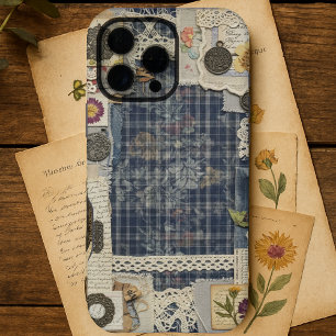 Vintage Rustic Blue Denim Ephemera iPhone 16 Pro Max Case