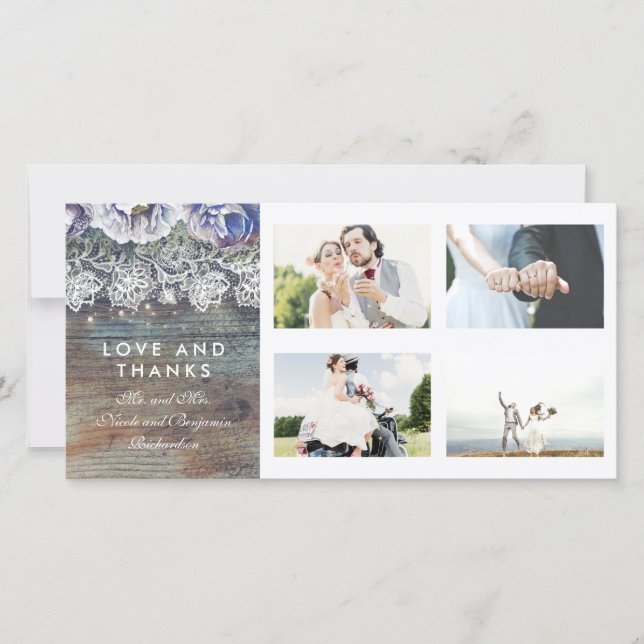 Vintage Rustic Blue Floral Wedding Thank You (Front)