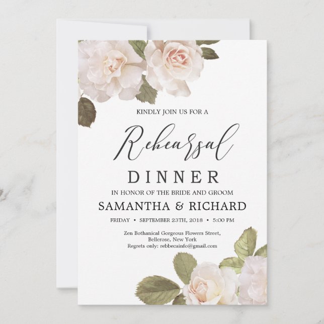 Vintage rustic blush french roses rehearsal dinner invitation (Front)