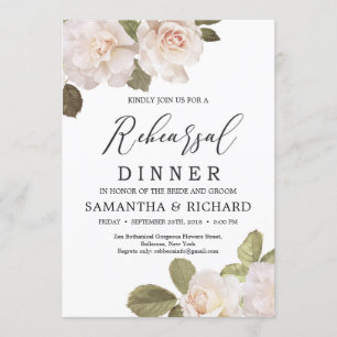 Vintage rustic blush french roses rehearsal dinner invitation