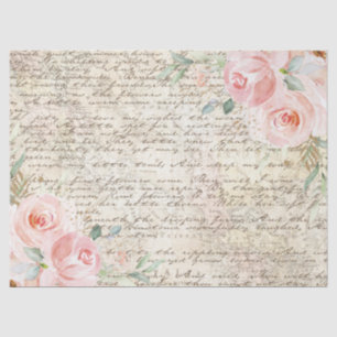 Vintage Rustic Blush Roses Old Letter Decoupage Tissue Paper