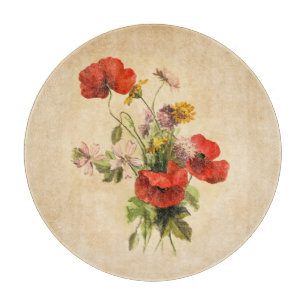 Vintage Rustic Bouquet Red Poppies Wild Flowers Cutting Board