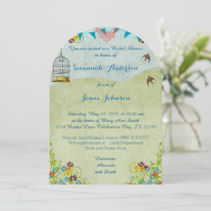 Vintage Rustic Bridal Shower Birdcage Bunting Invitation