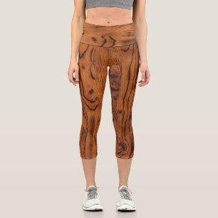 Vintage rustic brown burnt wood capri leggings
