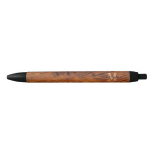 Vintage rustic brown burnt wood Monogram Black Ink Pen