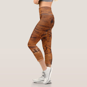 Vintage rustic brown burnt wood Monogram Capri Leggings